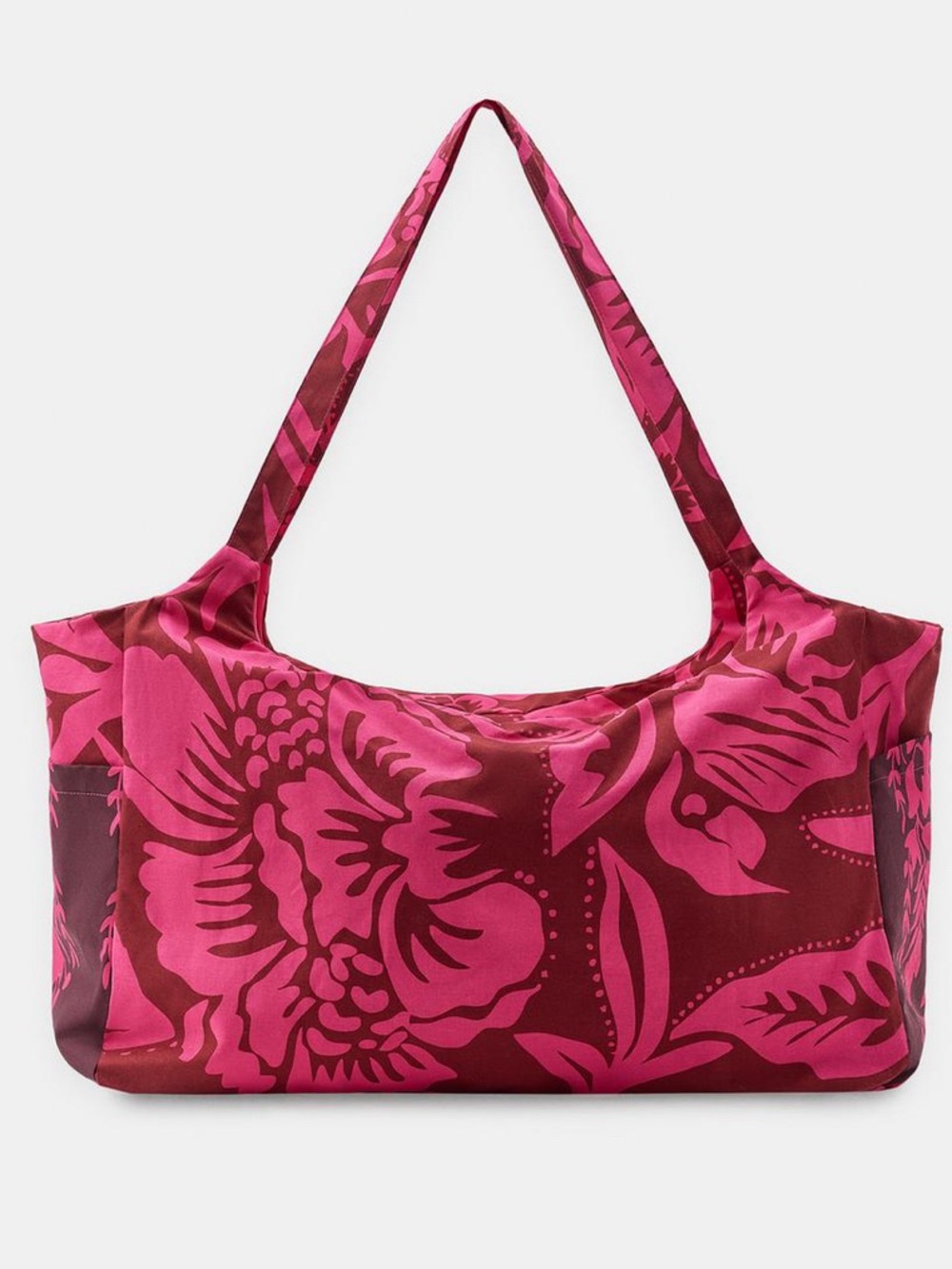 Zara NWT Fuchsia Pink Maxi Floral Bag Cotton Tote Zipper